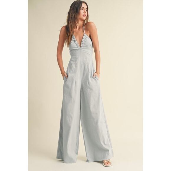 Washed Cotton Jumpsuit in Light Denim - Picture 1 of 16